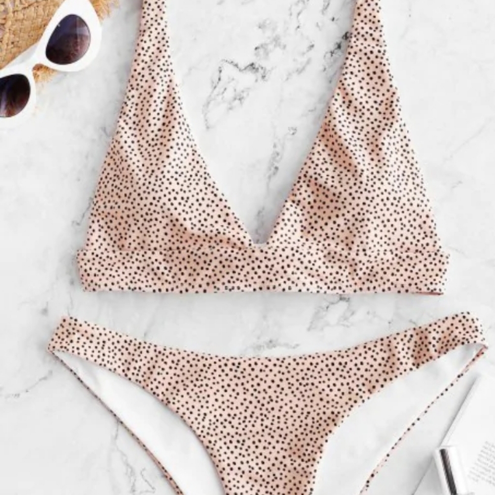 ZAFUL Polka Dot Tie Back Bikini Set - Deep Peach M